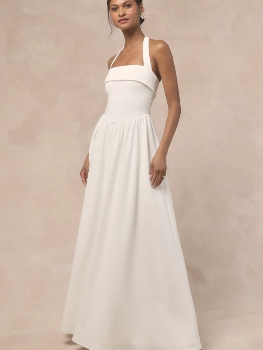 Lulu's White Halter Empire-Waist Wedding Gown